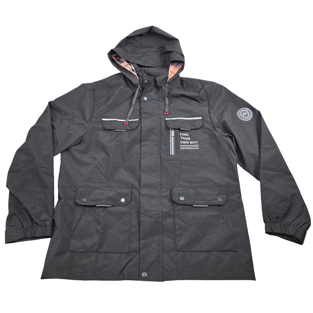 Leduntino Hooded Utility Jacket Mens XL Black Full Zip Outdoor Streetwear Modern
